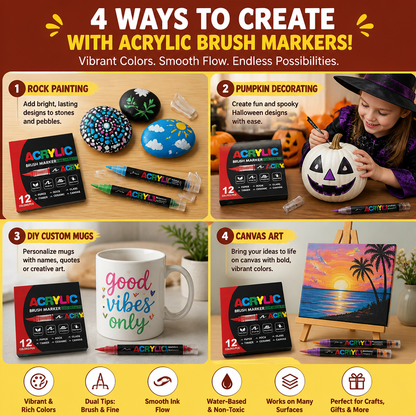 Dual-Tip Acrylic Paint Marker Set with Fine & Brush Tips
