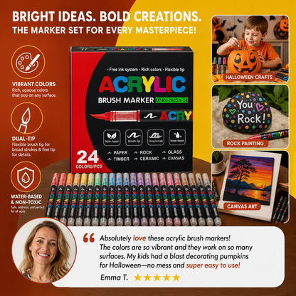 Dual-Tip Acrylic Paint Marker Set with Fine & Brush Tips