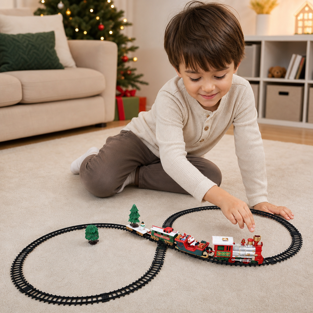 Kids’ Electric Train Set with Lights, Sounds & Steam Effects