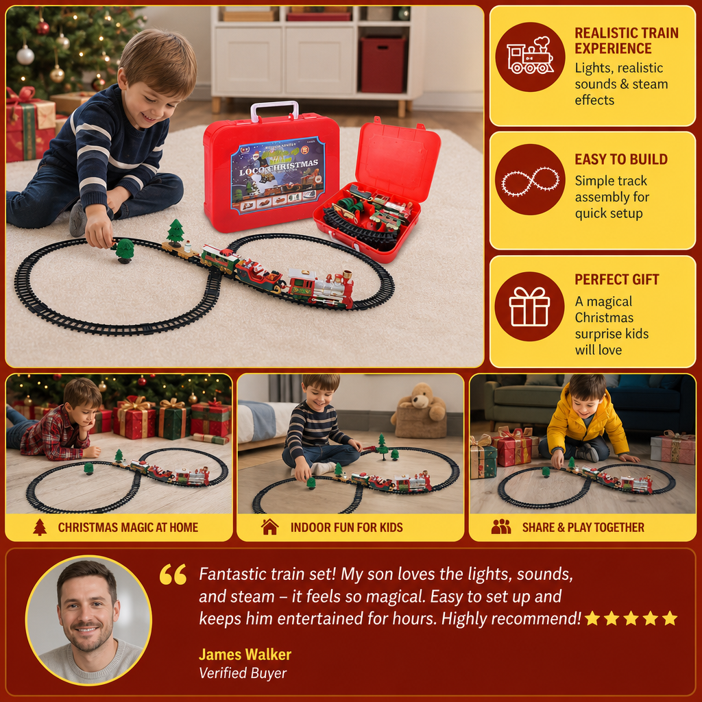 Kids’ Electric Train Set with Lights, Sounds & Steam Effects