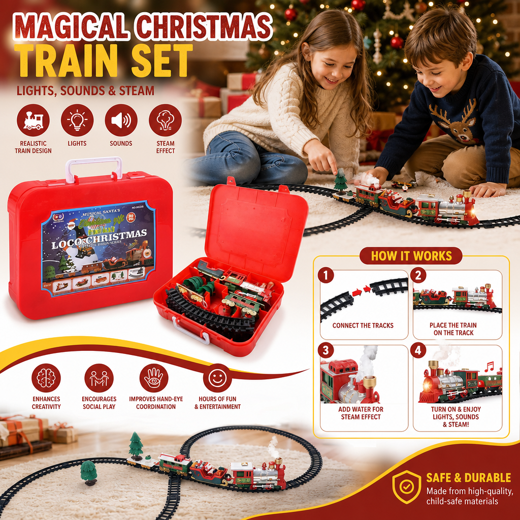 Kids’ Electric Train Set with Lights, Sounds & Steam Effects