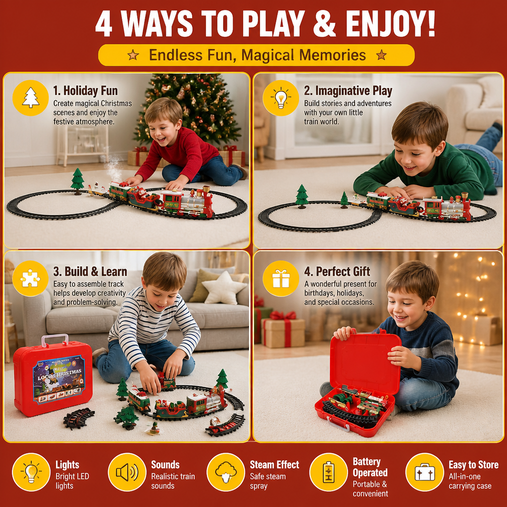 Kids’ Electric Train Set with Lights, Sounds & Steam Effects