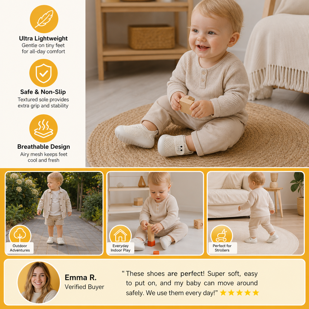 Comfortable Baby Shoes with Soft, Non-Slip Soles