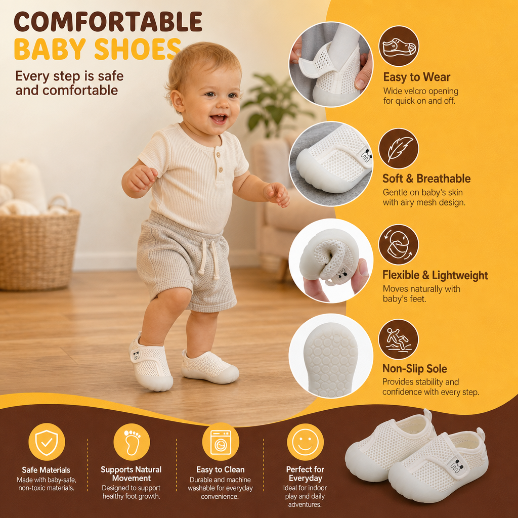 Comfortable Baby Shoes with Soft, Non-Slip Soles