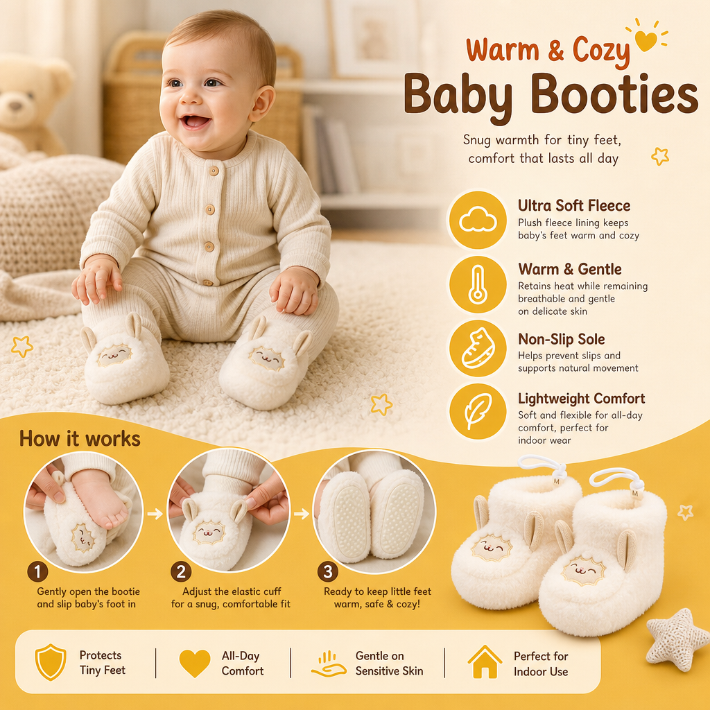 Warm & Cozy Fleece-Lined Baby Booties with Soft Non-Slip Soles