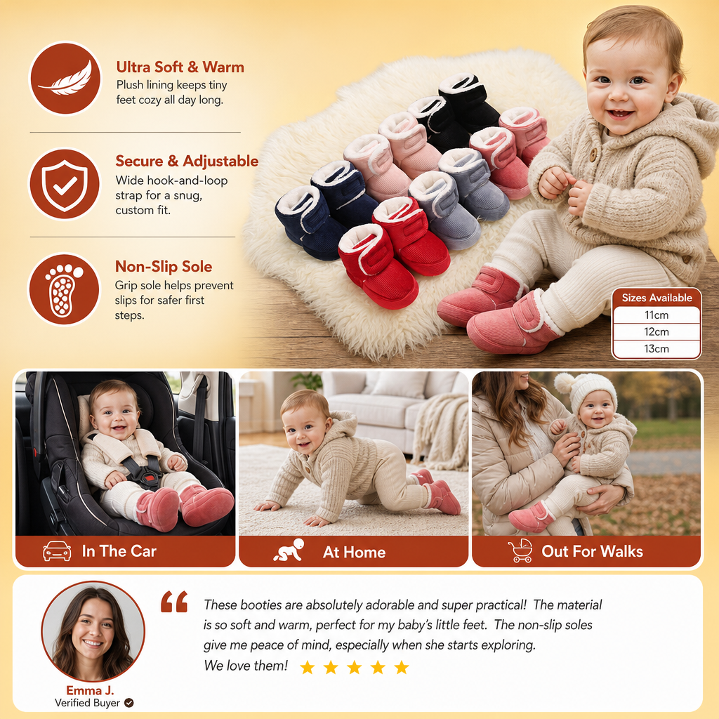 Warm & Cozy Plush Baby Booties with Soft, Non-Slip Soles