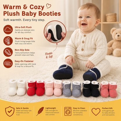 Warm & Cozy Plush Baby Booties with Soft, Non-Slip Soles
