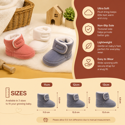 Warm & Cozy Plush Baby Booties with Soft, Non-Slip Soles