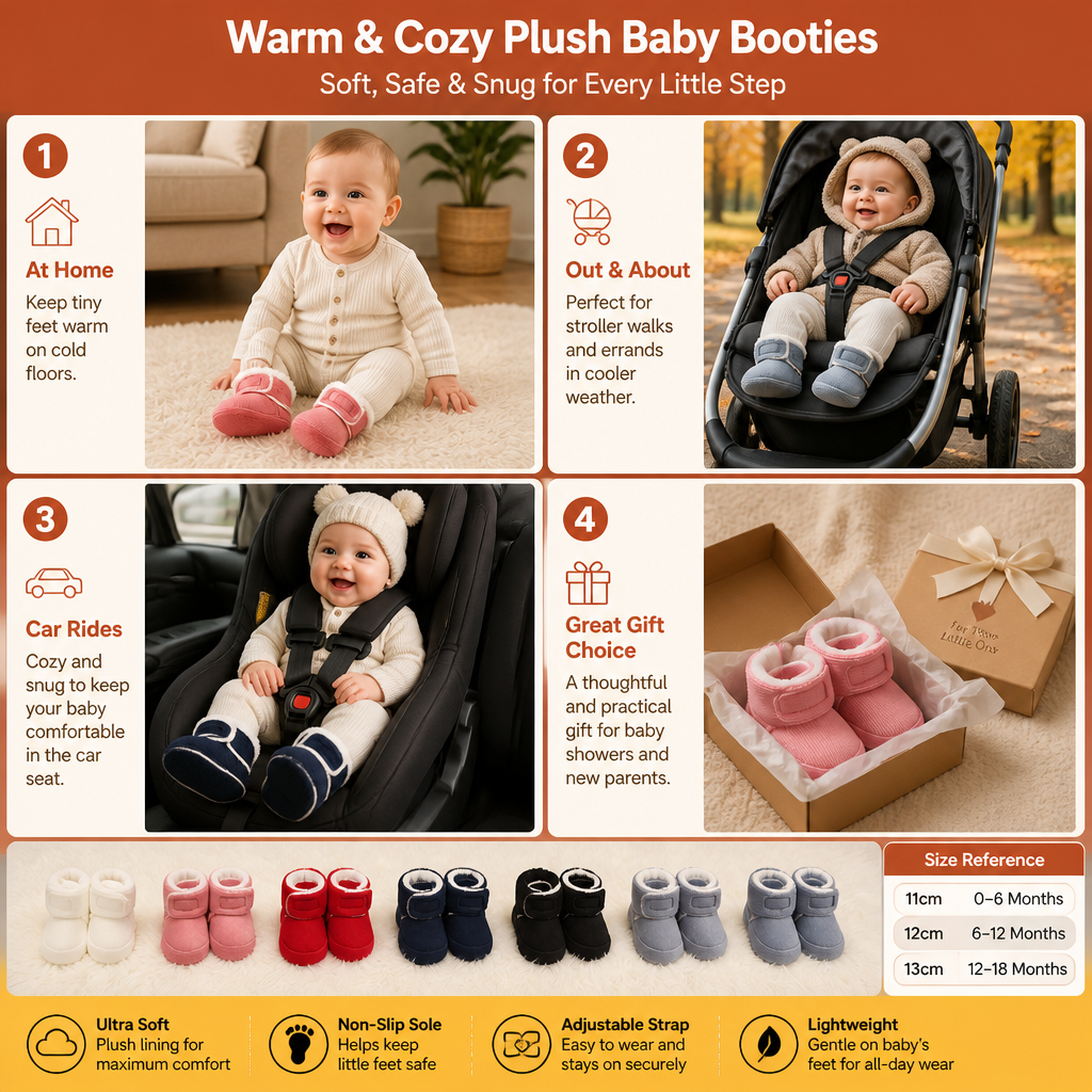 Warm & Cozy Plush Baby Booties with Soft, Non-Slip Soles