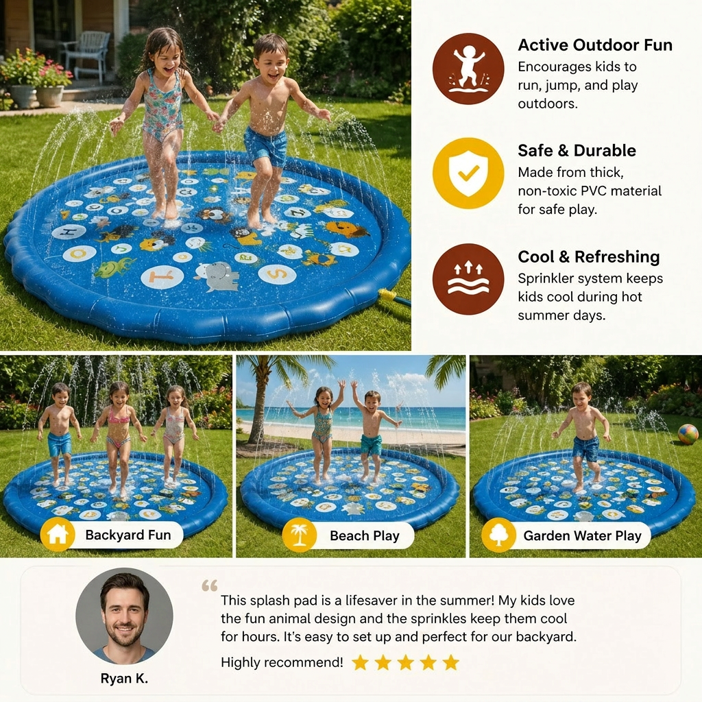 Inflatable Kids Splash Pad with Sprinkler – Outdoor Water Play Mat for Garden & Beach