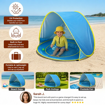 Pop-Up Baby Beach Tent with Built-In Pool & UV Protection – Portable Sun Shade for Kids