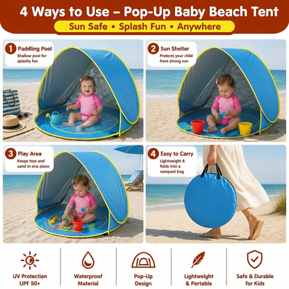 Pop-Up Baby Beach Tent with Built-In Pool & UV Protection – Portable Sun Shade for Kids