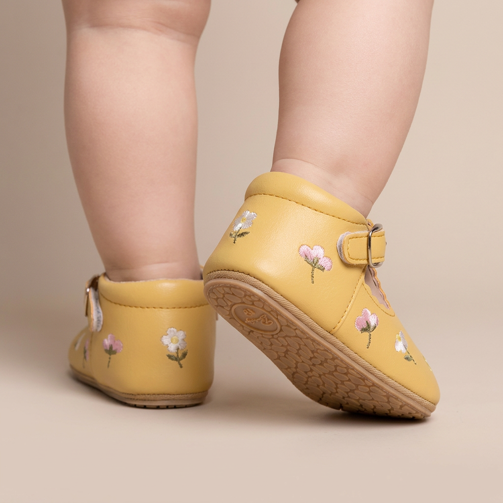 Floral Embroidered T-Strap Shoes