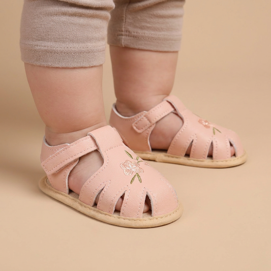 Caged Embroidered Flower Sandals
