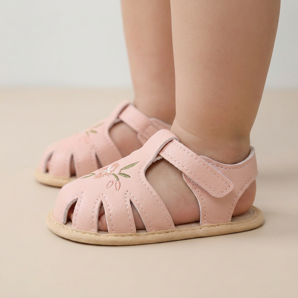Caged Embroidered Flower Sandals