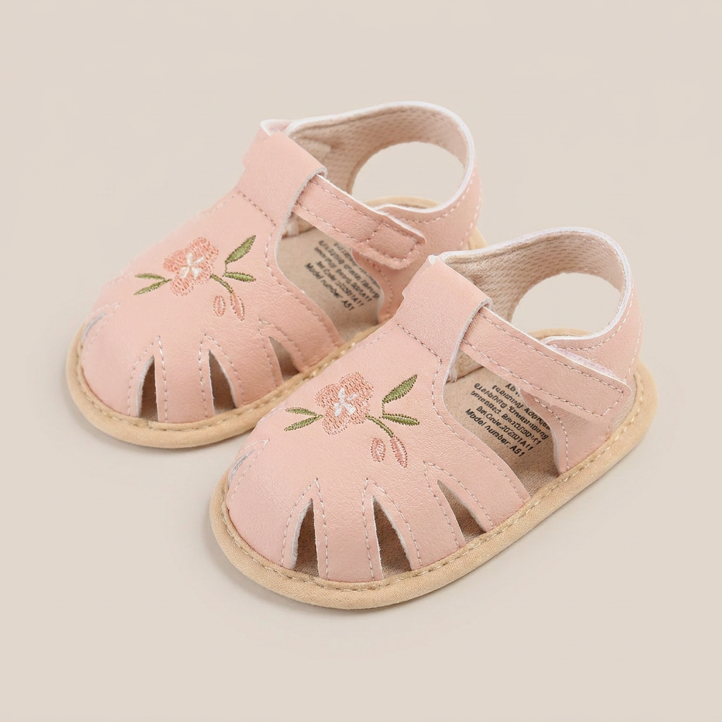 Caged Embroidered Flower Sandals