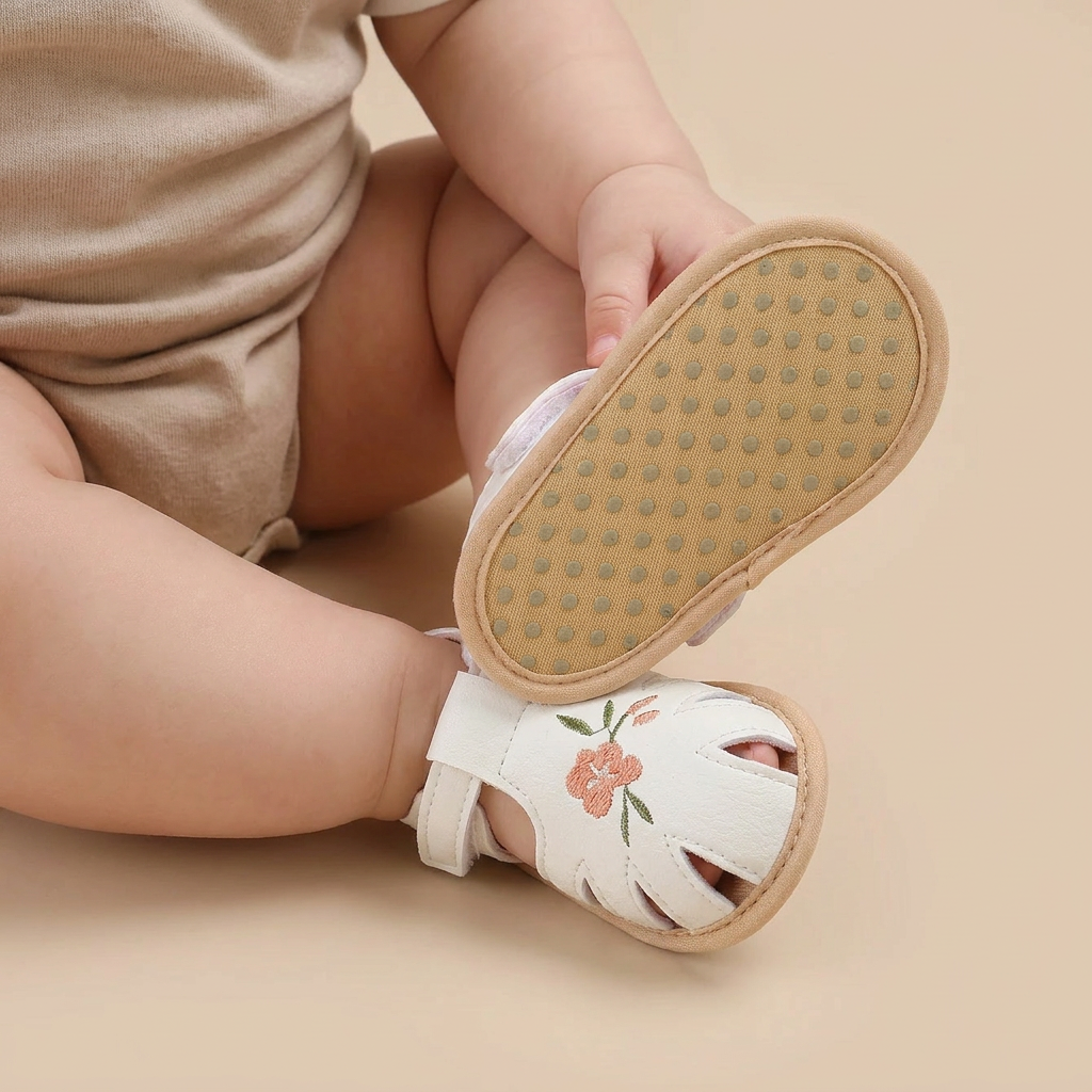 Caged Embroidered Flower Sandals