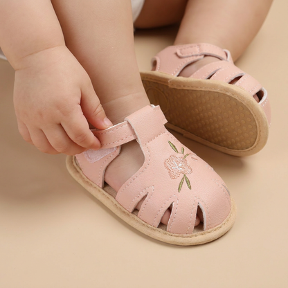 Caged Embroidered Flower Sandals
