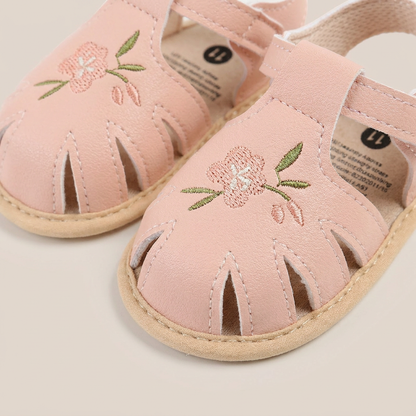 Caged Embroidered Flower Sandals