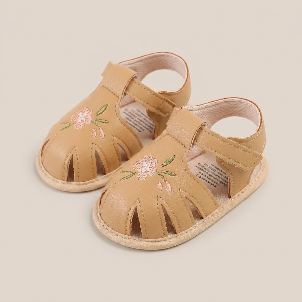 Caged Embroidered Flower Sandals