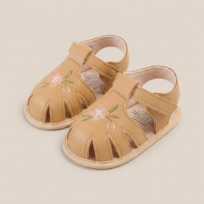 Caged Embroidered Flower Sandals