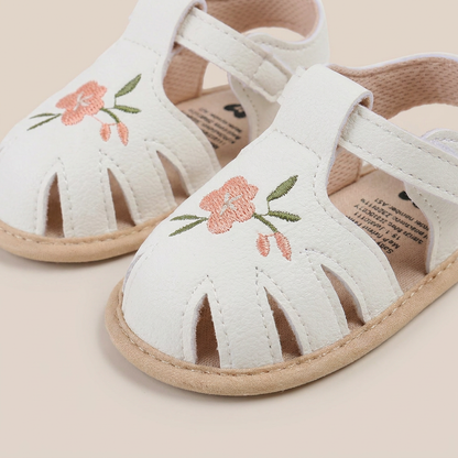 Caged Embroidered Flower Sandals