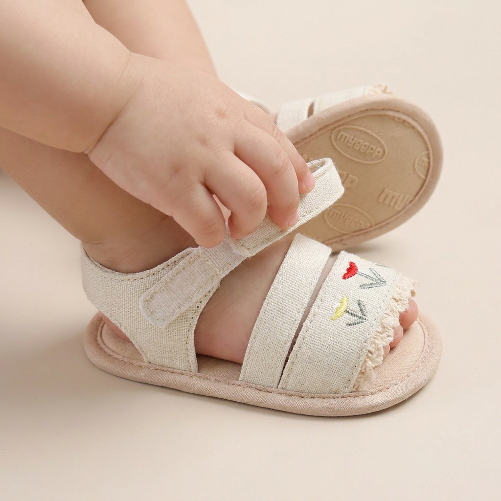 Embroidered Ruffle Edge Sandals