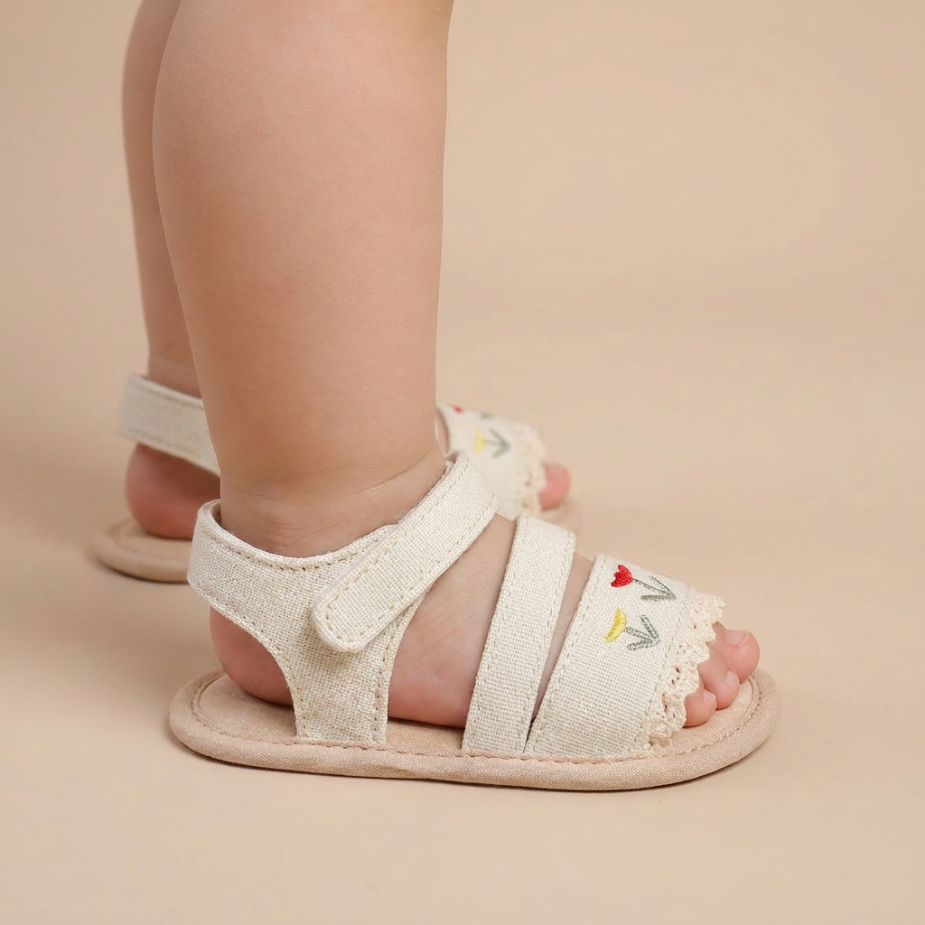 Embroidered Ruffle Edge Sandals