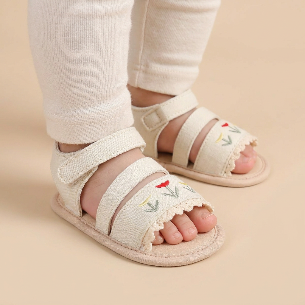 Embroidered Ruffle Edge Sandals