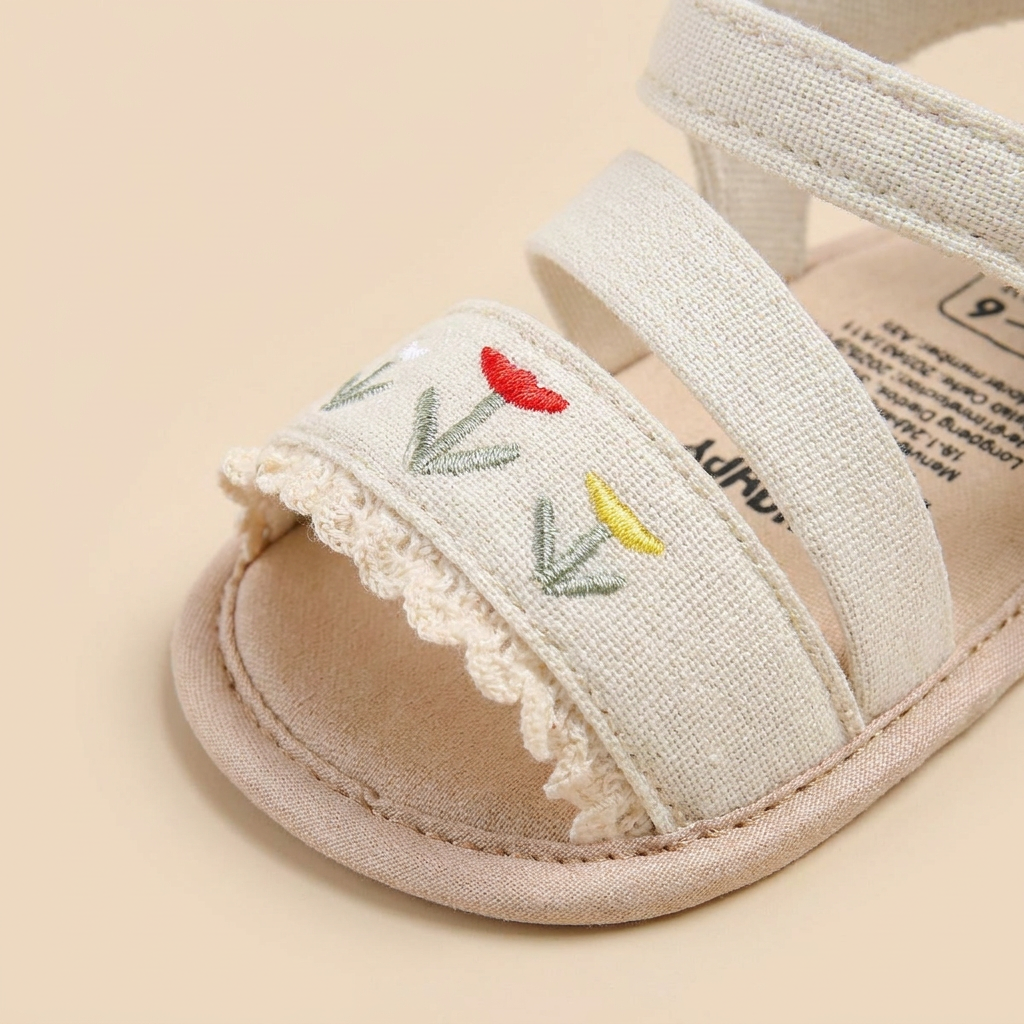 Embroidered Ruffle Edge Sandals