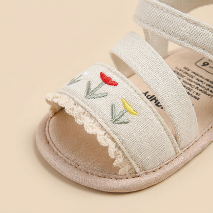 Embroidered Ruffle Edge Sandals