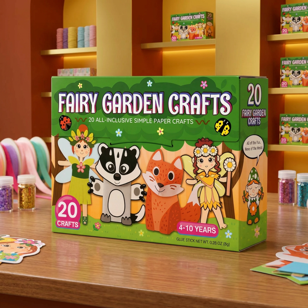 Kids Paper Crafts Box – 20 Easy DIY Arts & Crafts Projects for Ages 3–10 with Glue Stick, Tape & Envelopes