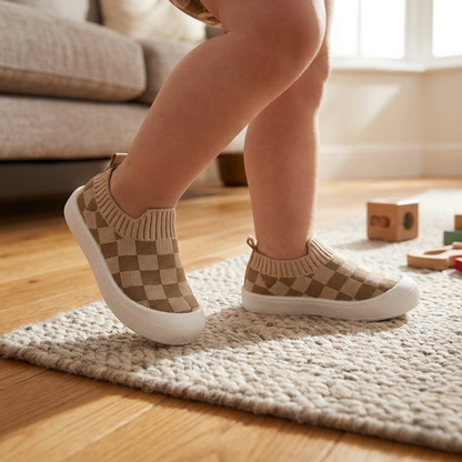 Checkered Lightweight Baby Walking Shoes with Soft, Non-Slip Soles