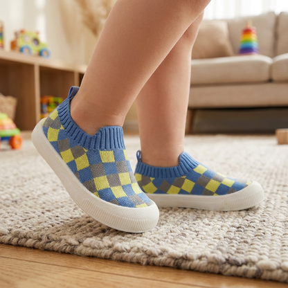 Checkered Lightweight Baby Walking Shoes with Soft, Non-Slip Soles