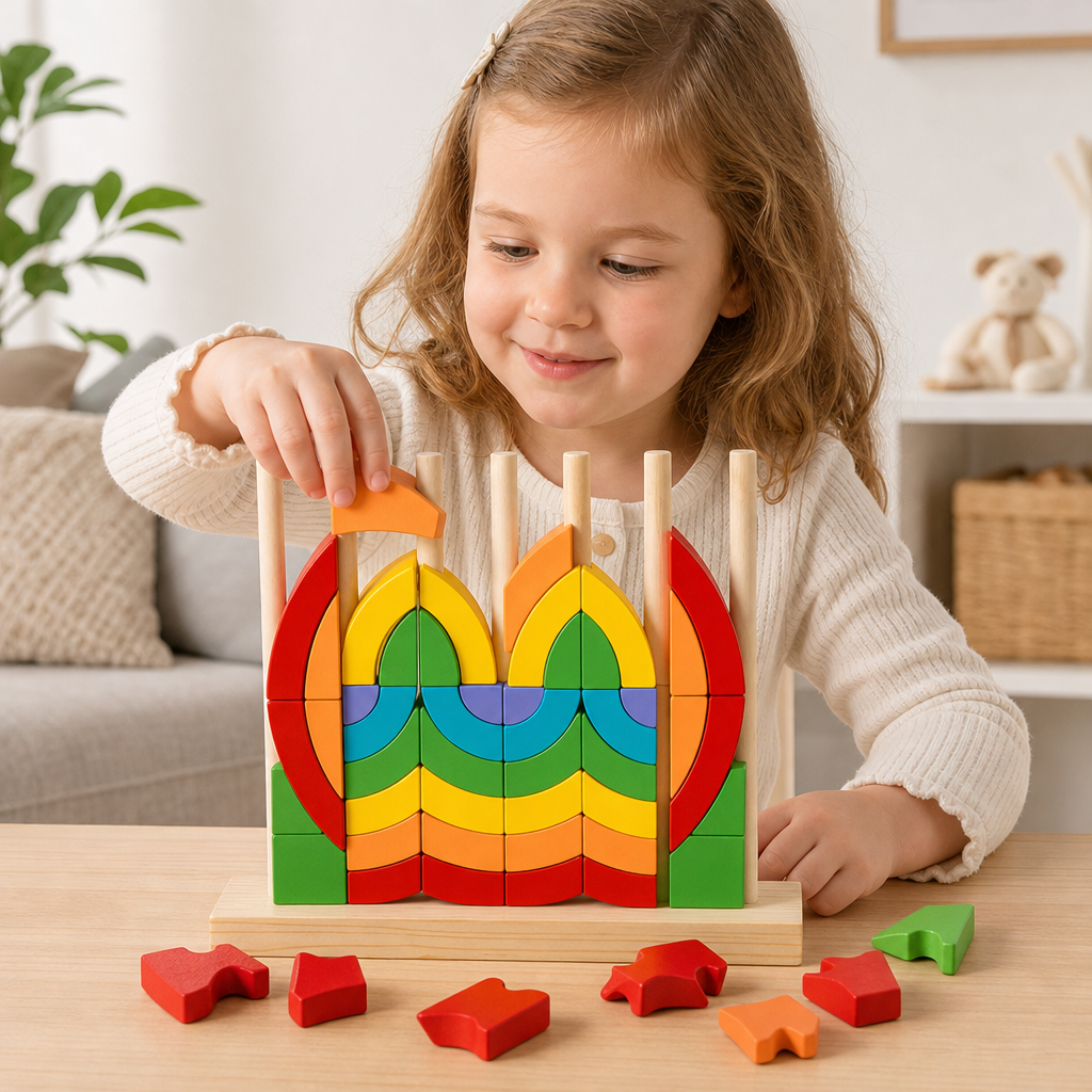 Montessori Wooden Rainbow Stacking & Matching Puzzle
