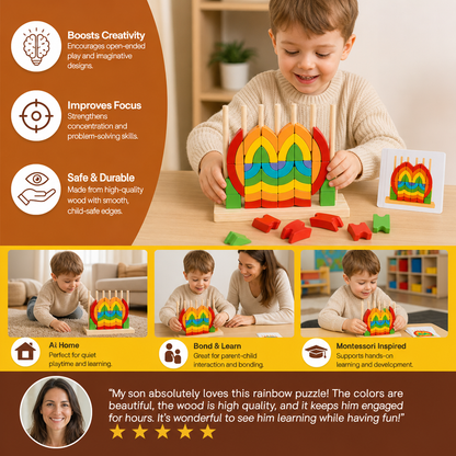 Montessori Wooden Rainbow Stacking & Matching Puzzle