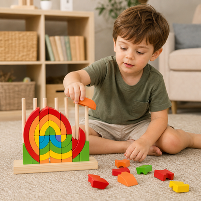 Montessori Wooden Rainbow Stacking & Matching Puzzle