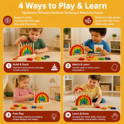 Montessori Wooden Rainbow Stacking & Matching Puzzle