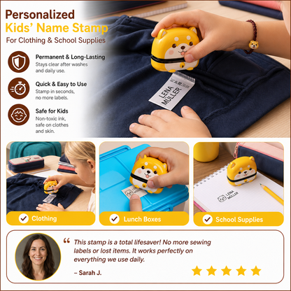 Personalized Kids’ Permanent Name Stamp for Clothing & School Supplies
