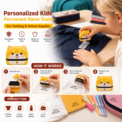Personalized Kids’ Permanent Name Stamp for Clothing & School Supplies