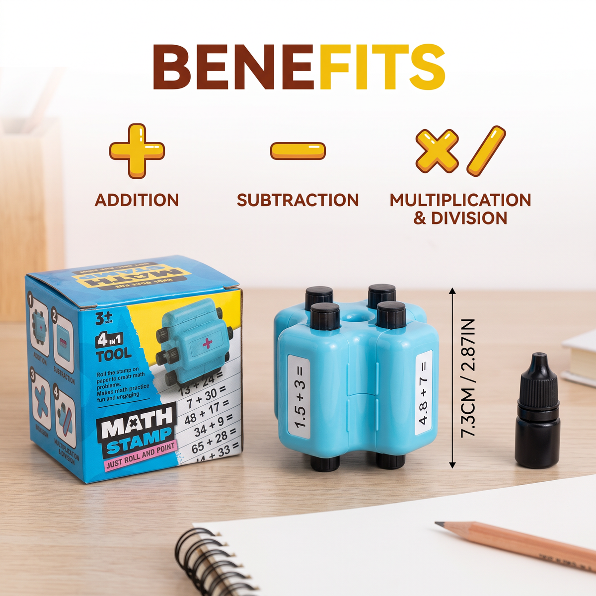 4-in-1 Math Roller Stamp – Addition, Subtraction, Multiplication & Division Practice