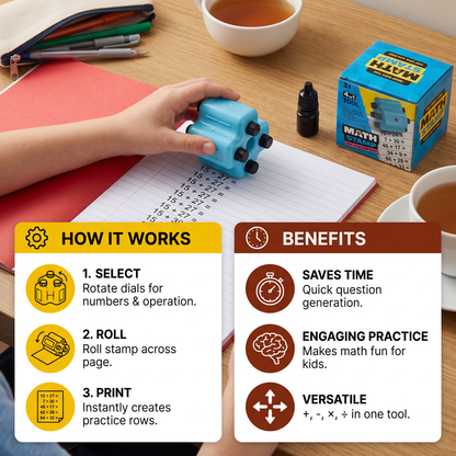4-in-1 Math Roller Stamp – Addition, Subtraction, Multiplication & Division Practice