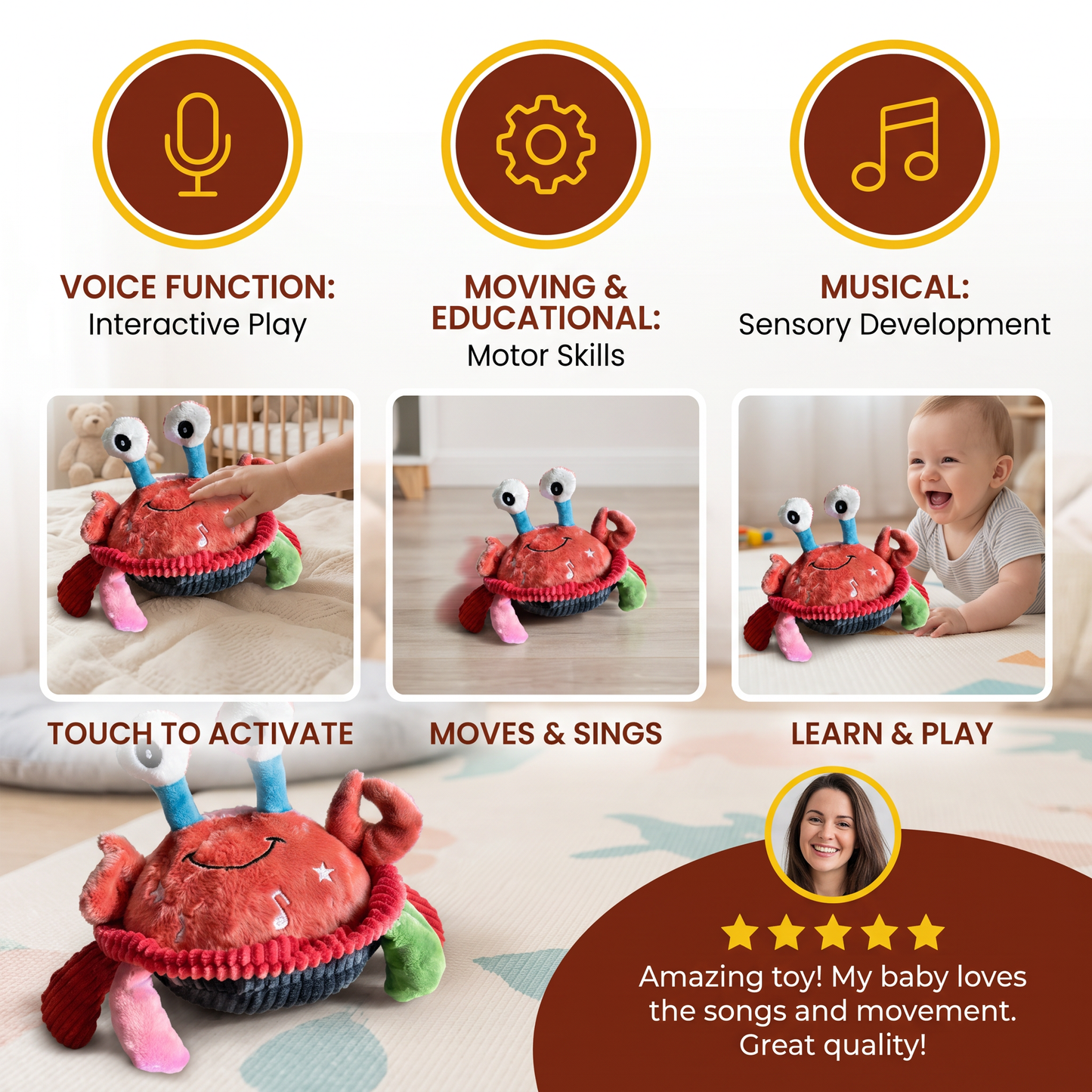 Interactive Musical Crab with Voice Function – Moving Educational Toy for Babies