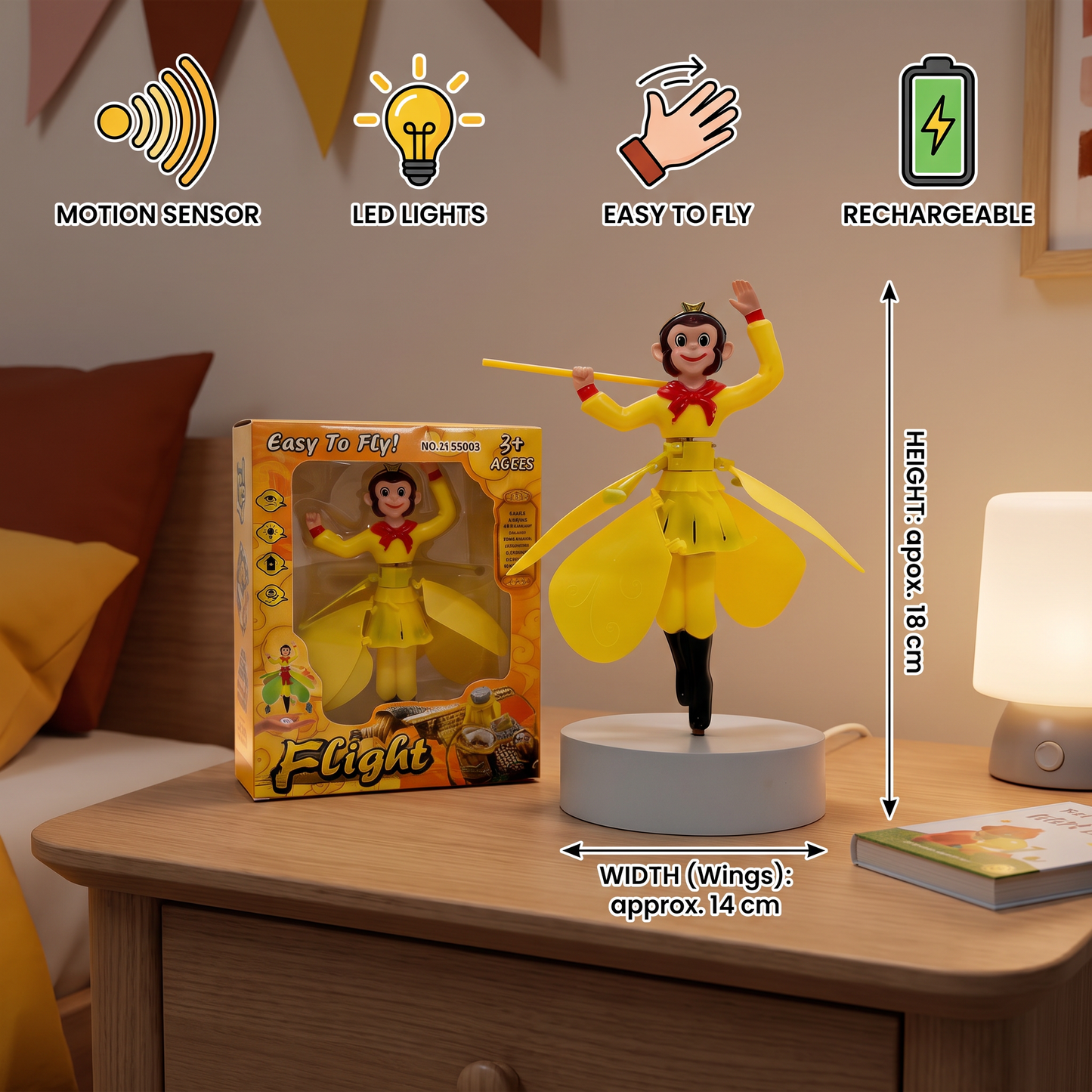Interactive Flying Monkey Toy with Motion Sensor & LED Lights