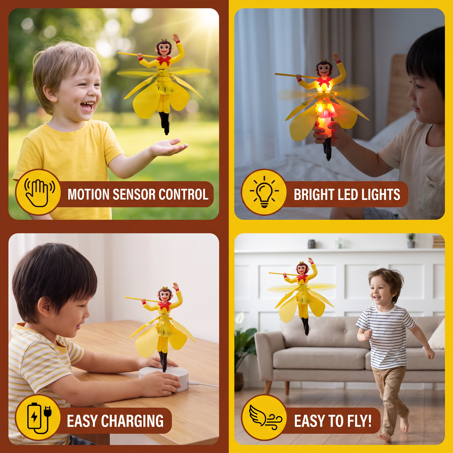 Interactive Flying Monkey Toy with Motion Sensor & LED Lights