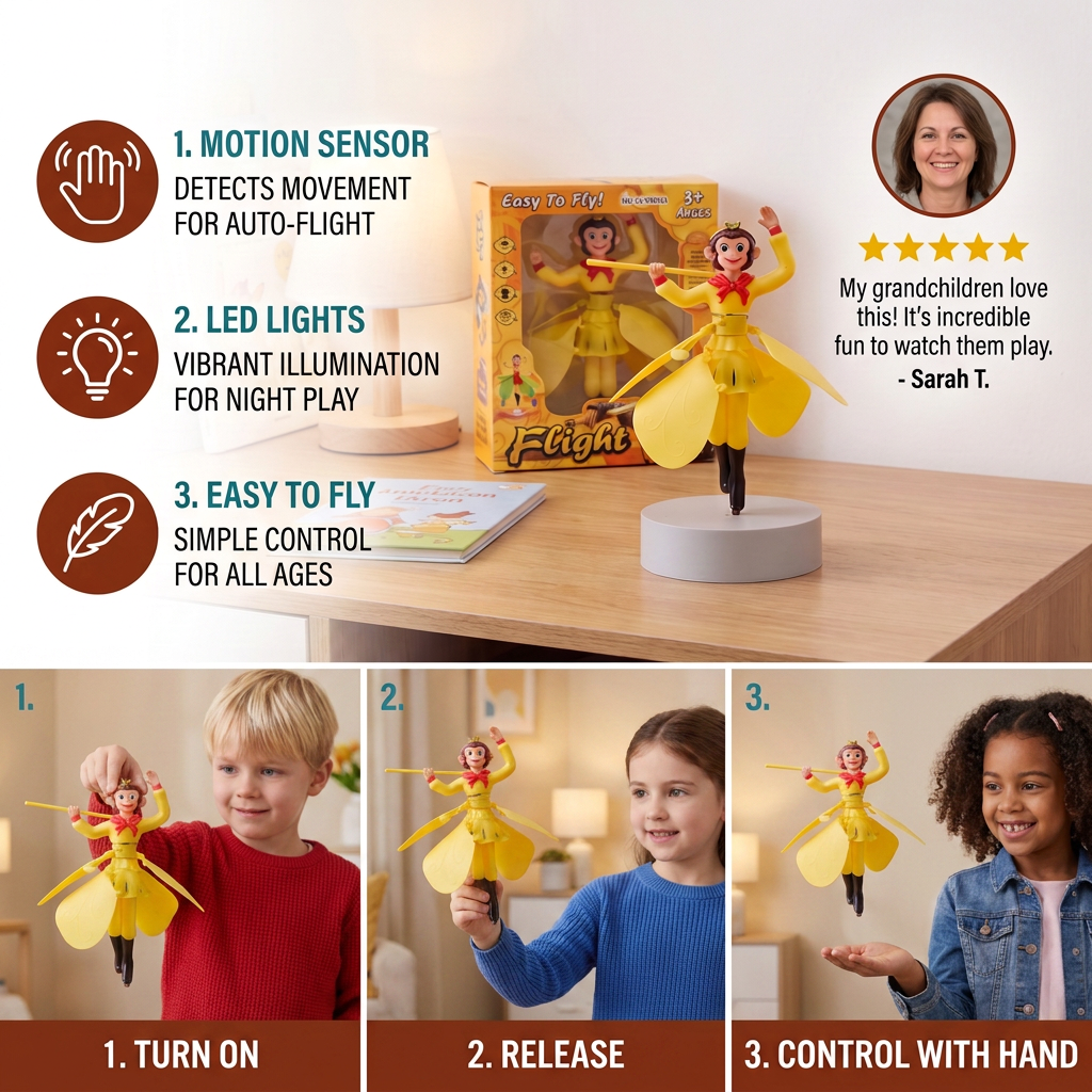 Interactive Flying Monkey Toy with Motion Sensor & LED Lights