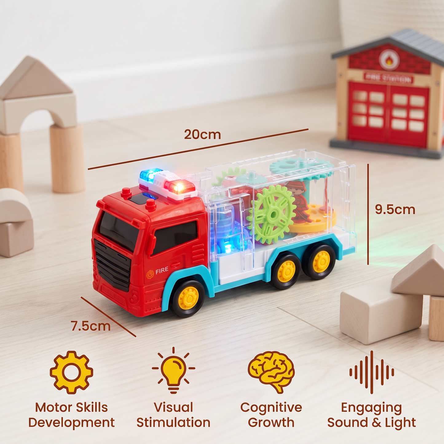 Interactive Gear Fire Truck Toy with Lights