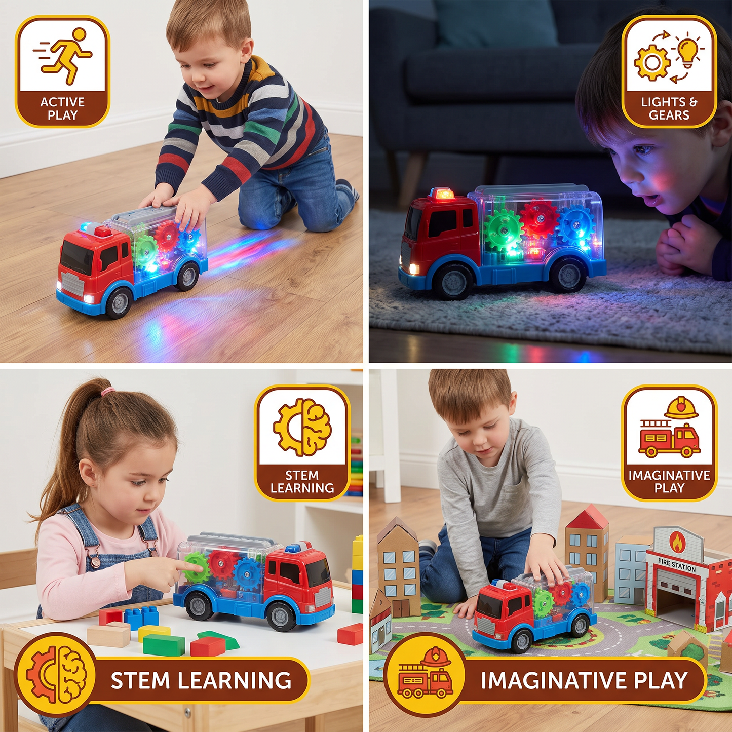 Interactive Gear Fire Truck Toy with Lights