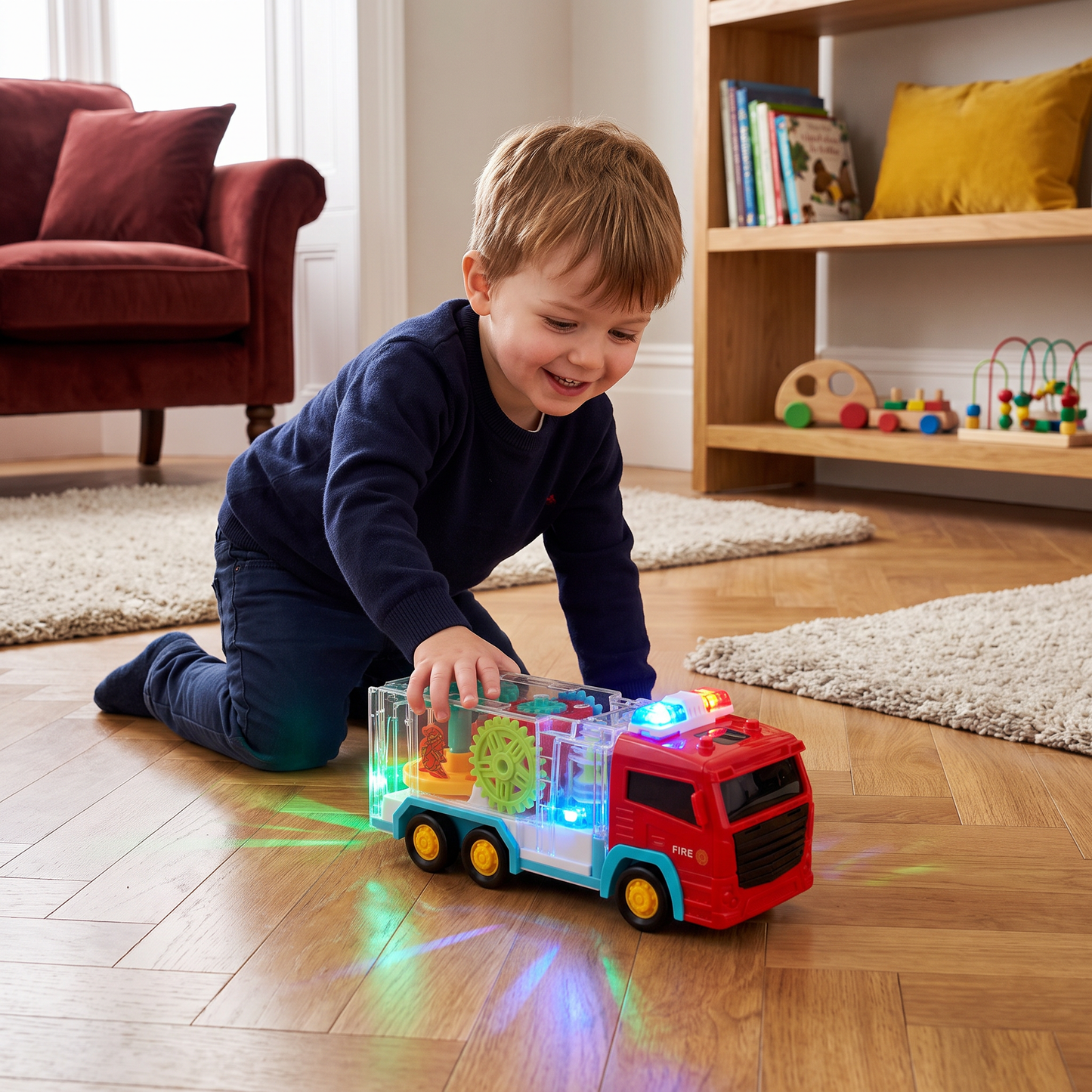 Interactive Gear Fire Truck Toy with Lights