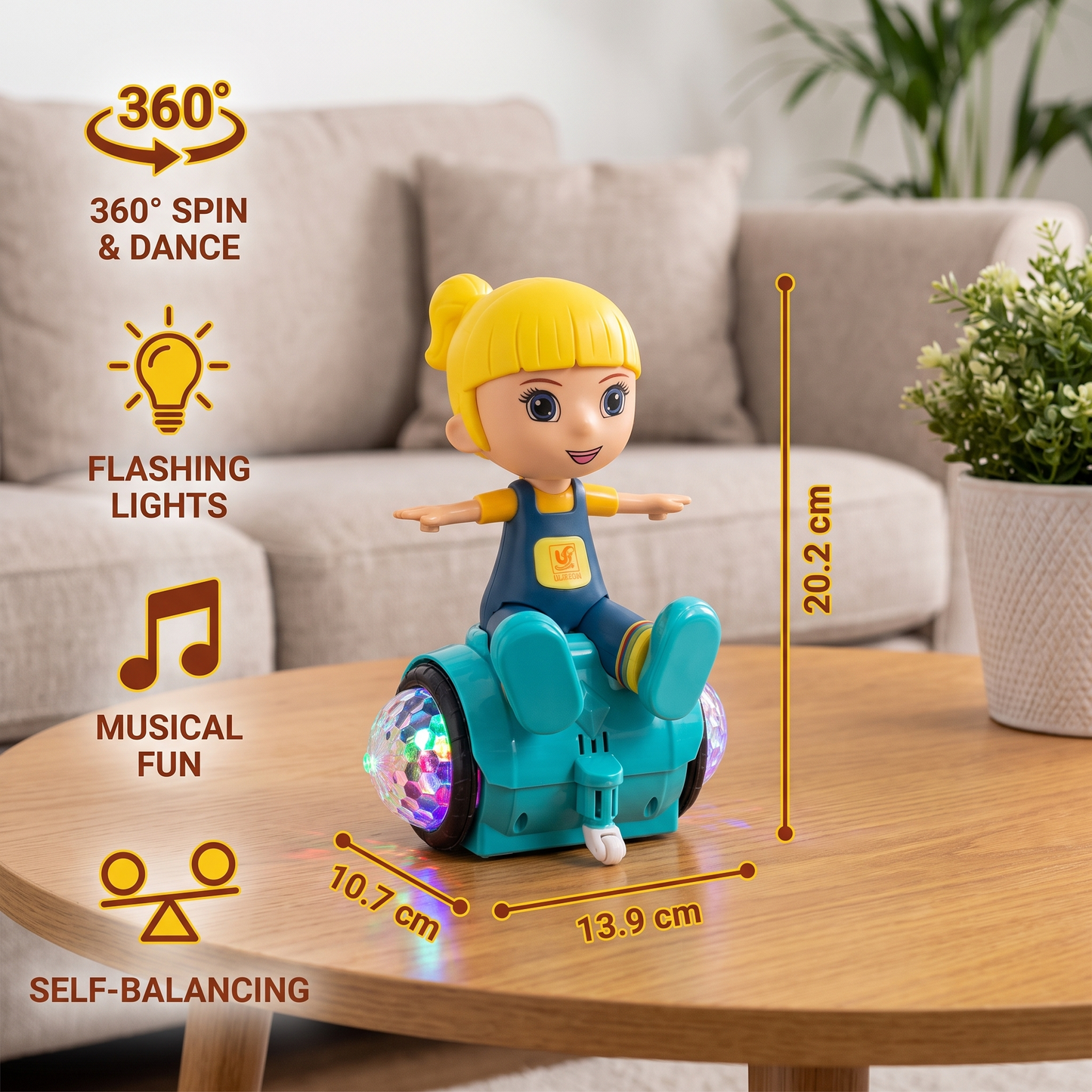 Interactive 360° Dancing Balance Toy with Lights & Music